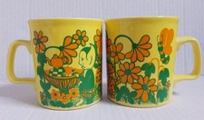 2 X Rare 1975 Staffordshire Potteries Elf Pixie Mug Mushroom Flower Power Unused