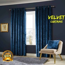 Crushed Velvet Curtains Navy