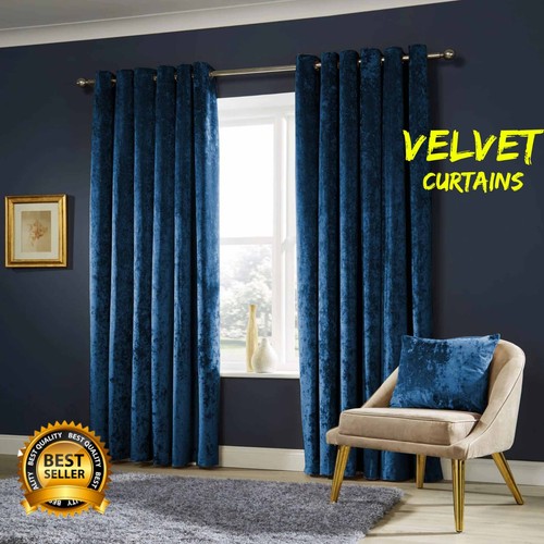 Crushed velvet curtains navy - crushed,