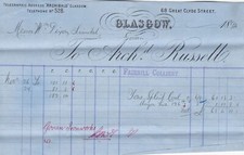 Arch.d Russell Gt Clyde St Glasgow Splint Coal Wagon Hire 1894 Invoice Ref 40835