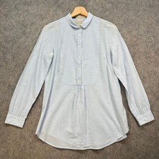 Burberry Blouse Womens UK S Light Blue Cotton Button Up Shirt Edwardian Twist