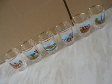 SET OF 6 VINTAGE TOT GLASSES WITH GILT RIMS DEPICTING UK SCENES MADE IN FRANCE