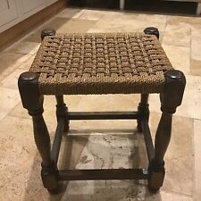 Vintage Antique Wicker Stool With Turned Legs  - Seat - Woven - Ratan