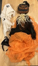 Large Halloween Hanging Pumpkin Scarecrow LED Eyes 1.2m Ghost Decorations Bundle