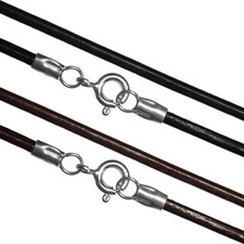 2mm BLACK / BROWN LEATHER CORD NECKLACE 925 STERLING SILVER CLASP LENGTH CHOICE