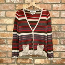 Clements Ribeiro Striped V Neck Cardigan 100% Merino Wool Size Medium UK 12