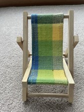 Foldable Wooden Deck Chair with Checked Seat For Dolls