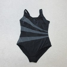 Zoggs Ecolast Women’s Swimsuit Size 16 Black Striped Athletic Swimwear