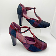 Ness Scotland Tartan Shoes Size UK 4 high heels 9cm high T strap