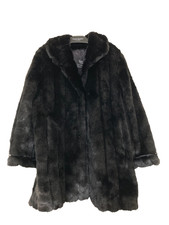 Dennis Basso Faux Fur Coat Black Size XL Women's Lined Collared Pockets