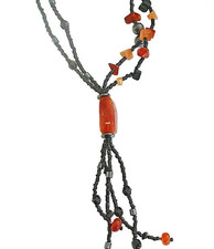 Real red carnelian, agate, chalcedony, hematite gem lasso lariat femme necklace