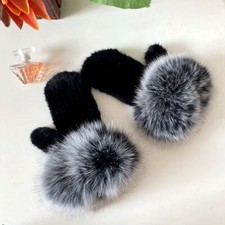 100% Real Mink Fur Gloves Full Finger Mittens Real Fox Fur Cuffs High Elastic