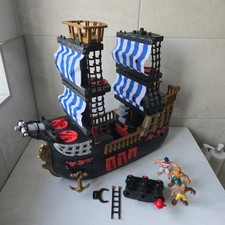 Fisher Price Imaginext Black And Blue Pirate Ship Toy with Figures - Incomplete