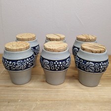 70s Vintage Spice Jars Pots Set X 6 Stoneware Herbs Gerzit Gerz Germany Foliate