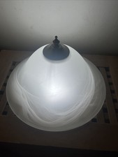 Large Vintage opaque uplighter glass light lamp ceiling shade white swirl 33cm