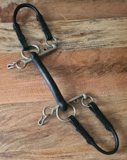 6" STRAIGHT NYLON/RUBBER BIT PELHAM WITH BLACK LEATHER ROUNDINGS
