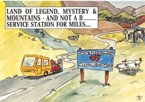 Welsh comic postcard - comic, caravan