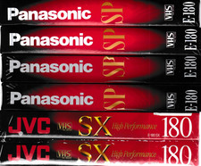 Six Still Sealed E-180 VHS Video Tapes - 4 Panasonic, 2 JVC