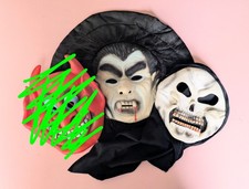 2 Children's Vintage Halloween Masks For Costumes Dracula, Skeleton And Devil