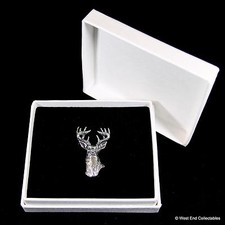 Stag Head Pewter Pin Brooch in Gift Box - Handcrafted Deer Antler Hunting Badge