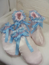 ADULT BABY SISSY mittens BOOTIES SLIPPERS set pink satin fancy dress COSPLAY