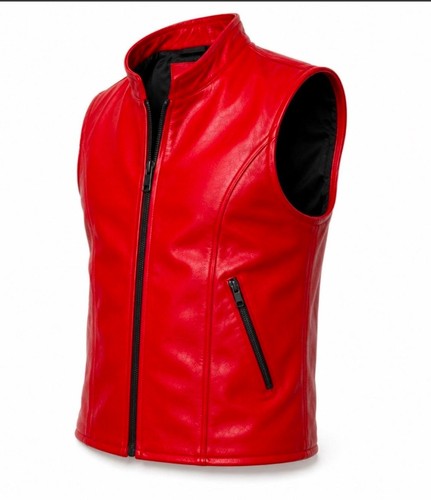 Men red leather motorcycle - red,