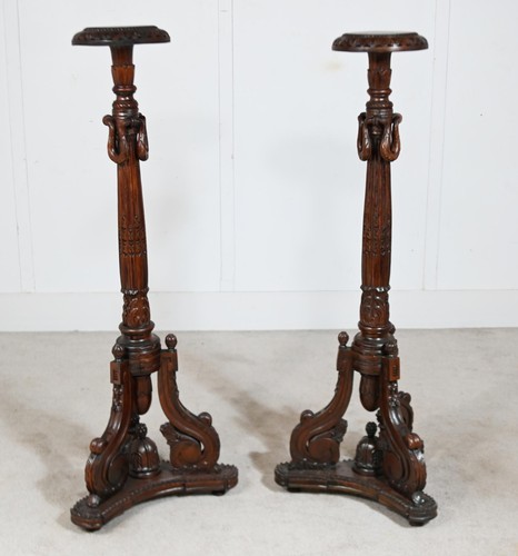 Pair adam torcheres carved - pair,