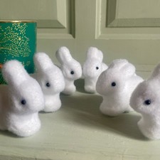Set of six white flocked bunny