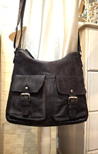 ROWALLAN Handmade Fine LEATHER Crossbody Bag Satchel Black Medium Unisex