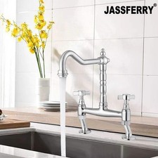 JASSFERRY Chrome Bridge Mixer Tap Crosshead Handles Swivel Spout KitchenSink Tap