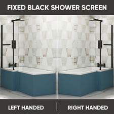 1500/1600/1700mm L Shaped Shower Bath MDF Front Bath Panel Black Shower Screen