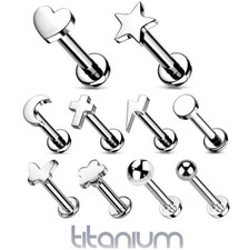 TITANIUM Star Heart Flat Back Ear Stud - Cartilage Tragus Helix Labret Earring