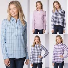 Rydale Overhead Shirt Check Cotton Long Sleeve Slip On Blouse Top 10 Colours