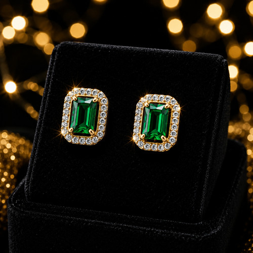 Yellow gold emerald - yellow, earrings