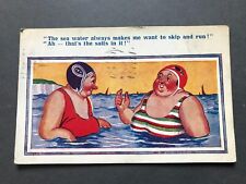 Vintage 1950 Inter-Art Seaside Comic Postcard Fat Ladies in the Sea