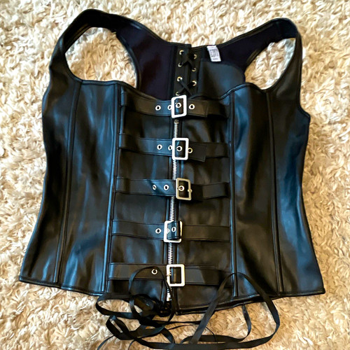 Black faux leather overbust - black,