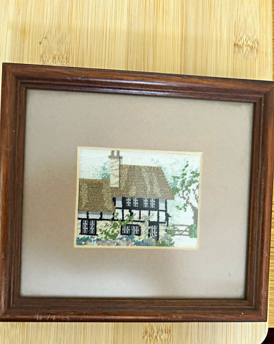 Framed finished cross stitch - cross,