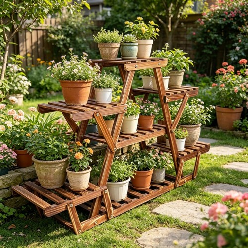 Wooden plant stand - plant, 6