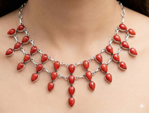 925 sterling silver red coral - silver,