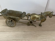 Vintage Antique Solid Brass Large Heavy Horse And Cart 4.5kg Ornament Figurine