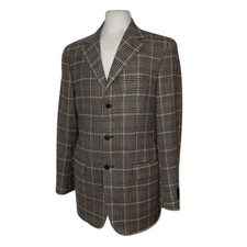 Vintage DAKS Blazer Jacket Mens 38R EU48 Wool Green Shooting Hunting Plaid