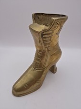 Vintage solid brass Victorian boot posy vase ornament