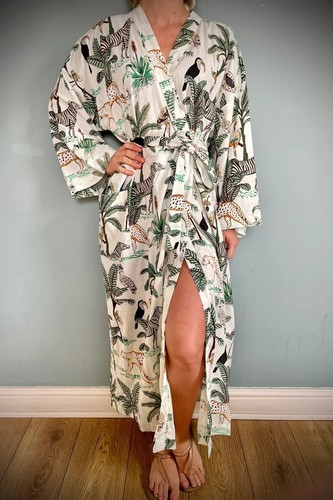 100 cotton long kimono - long, white