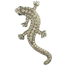 CLEAR CRYSTAL RHODIUM PLATED LIZARD PIN BROOCH MADE WITH SWAROVSKI ELEMENTS
