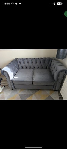 Grey velvet chesterfield - chesterfield, 2
