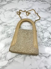 VTG Valentina Russo Stylish Clutch Bag Womens Beige Gold Tone Leather With Chain