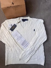 Ralph Lauren V Neck Cable Knit Jumper Cream Size Small