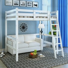 97CM Single Wooden Loft Bed Space-Saving Bed Frame High Sleeper Bunk Bed White