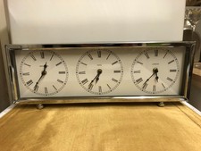 Wold Triple Time Zone Quartz Table/Desk Clock in Silver London, Paris, N York