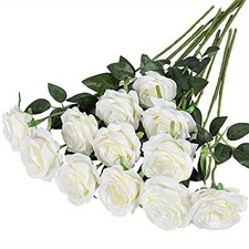 12X Artificial Single Rose Bud With Stem Silk Flowers Fake Bouquet Wedding Party